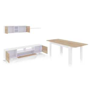 Pack salón con mesa de comedor Kenzo Plus VA Blanco Artik (Blanco Mate) - Roble Canadian