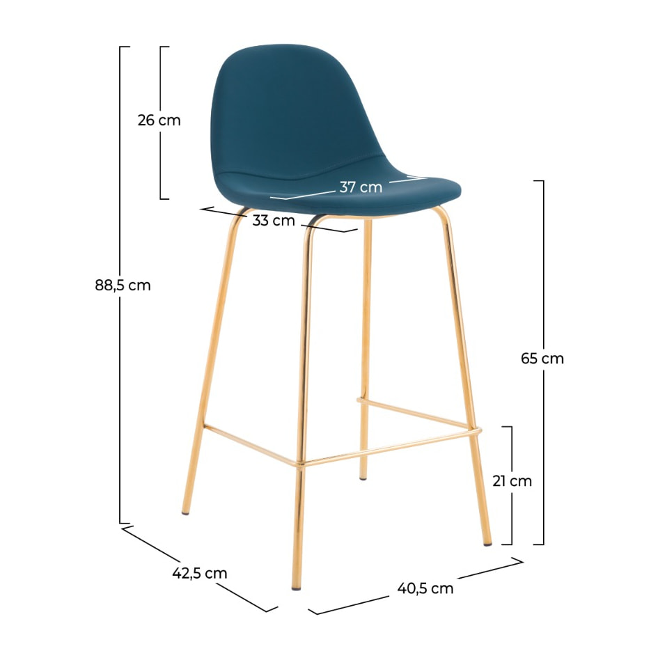 Lot de 2 chaises pour îlot central 65 cm en cuir synthétique bleu - Henrik