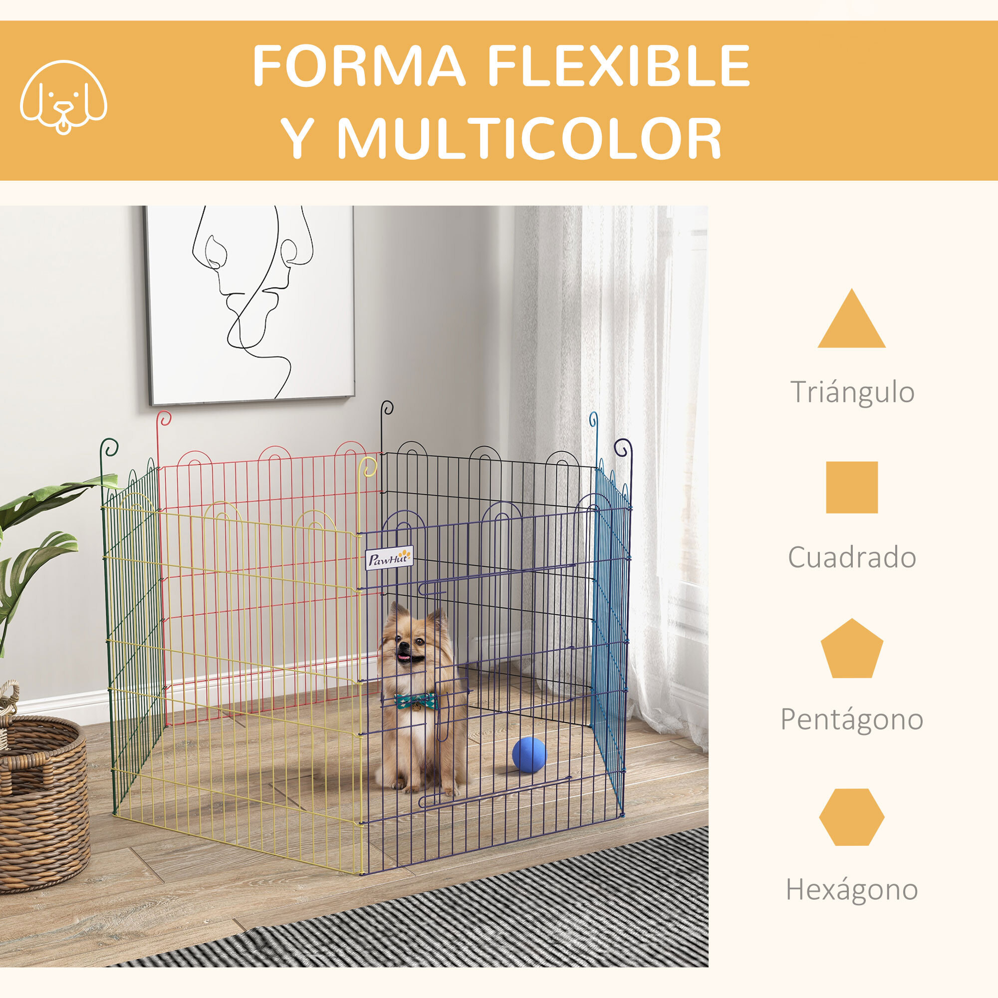 Parque Plegable para Mascotas Valla Metálica para Cachorros Conejos y Otras Mascotas de 6 Paneles para Interior y Exterior Ø120x60 cm Multicolor