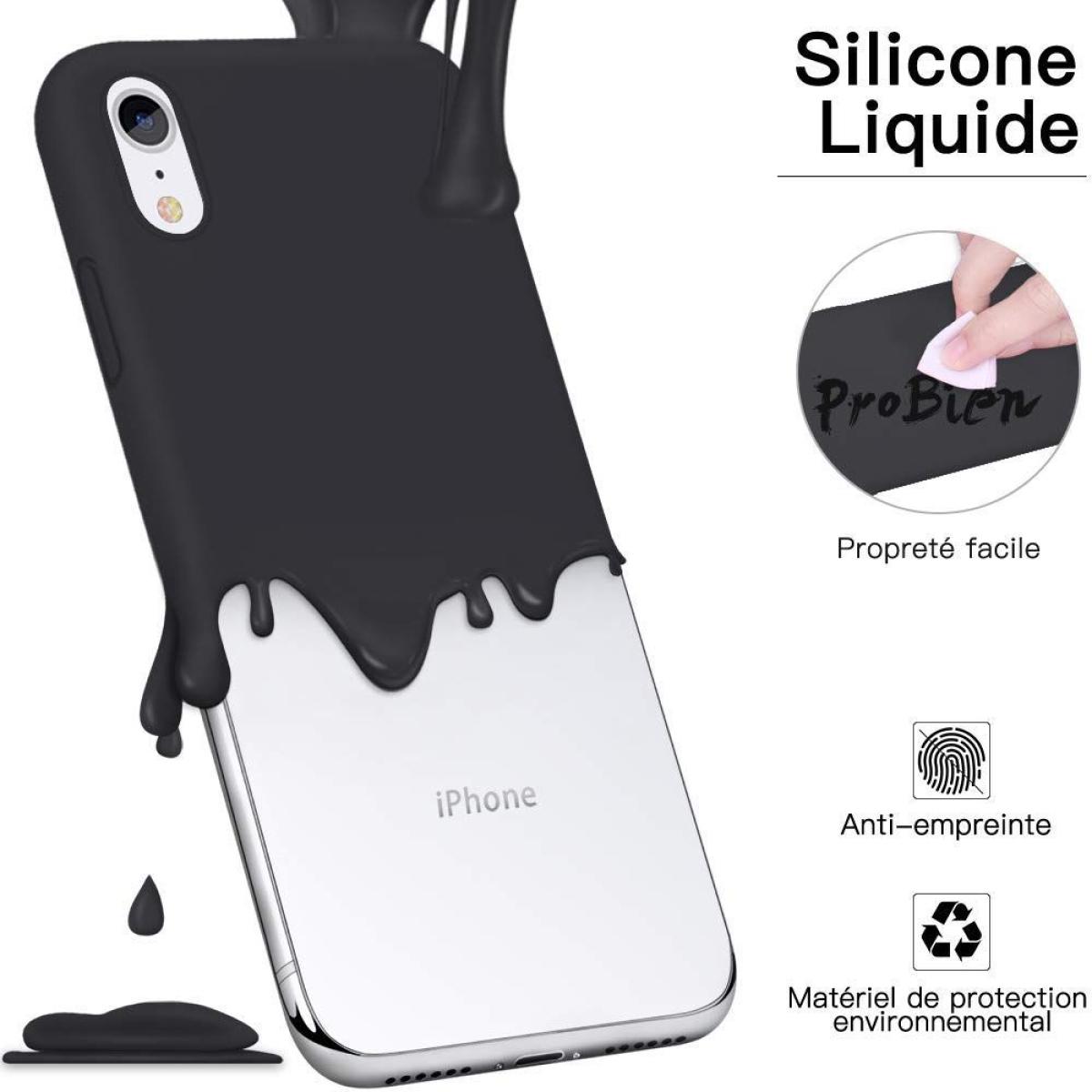 Coque iPhone X/XS Silicone Liquide noir avec vitre de protection
