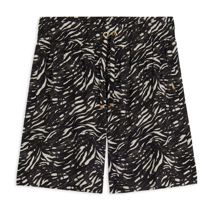 Pantaloni corti in viscosa animalier con vita elasticizzata