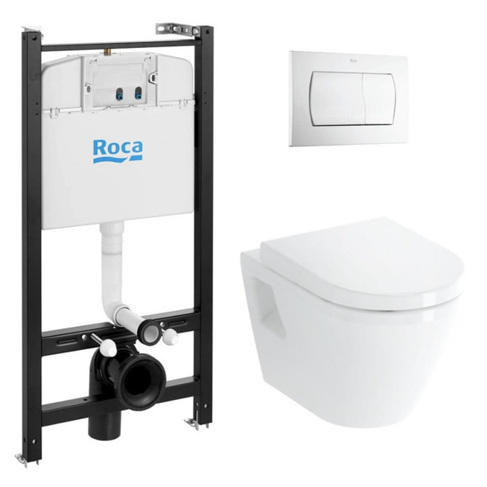 Pack Bâti-support Roca Active + WC Vitra Integra + Abattant + Plaque blanche