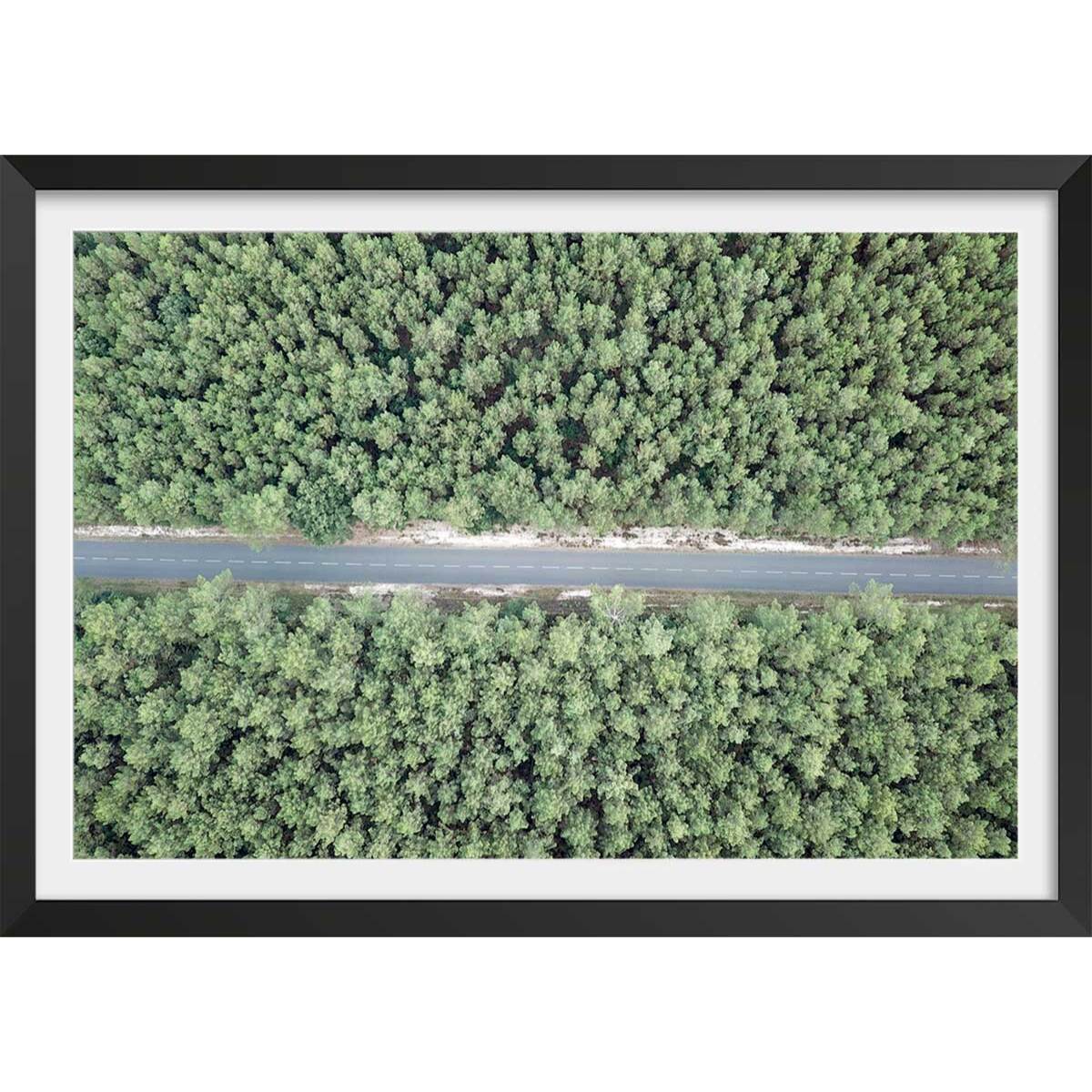 Affiche infinitude de la forêt landaise Affiche + cadre en bois - Noir