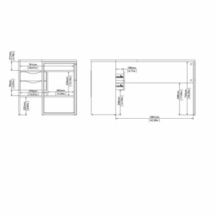 Scrivania ad angolo con due cassetti, colore rovere e bianco, cm 145 x 76 x 81