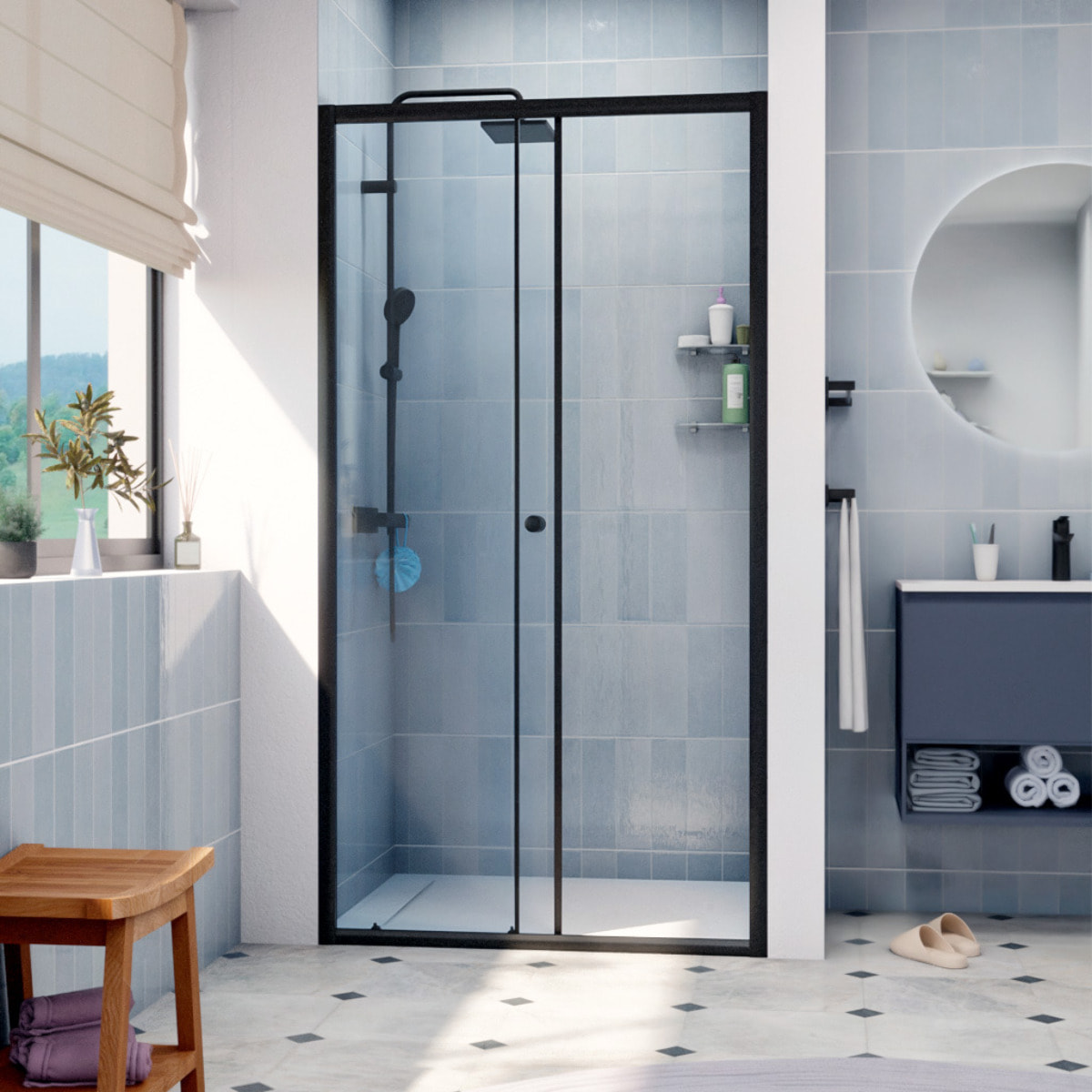 SAT PROJECT  Porte de douche 110x185cm coulissante avec profilé noir mat (SATPROMUD110CT)