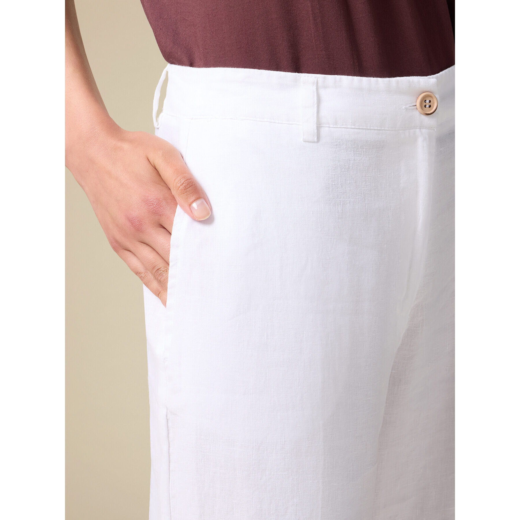 Oltre - Pantalones de pierna ancha de lino - Blanco