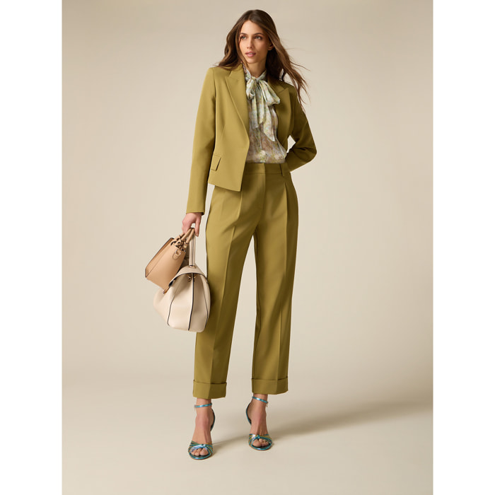 Oltre - Pantaloni cropped con pinces - Verde