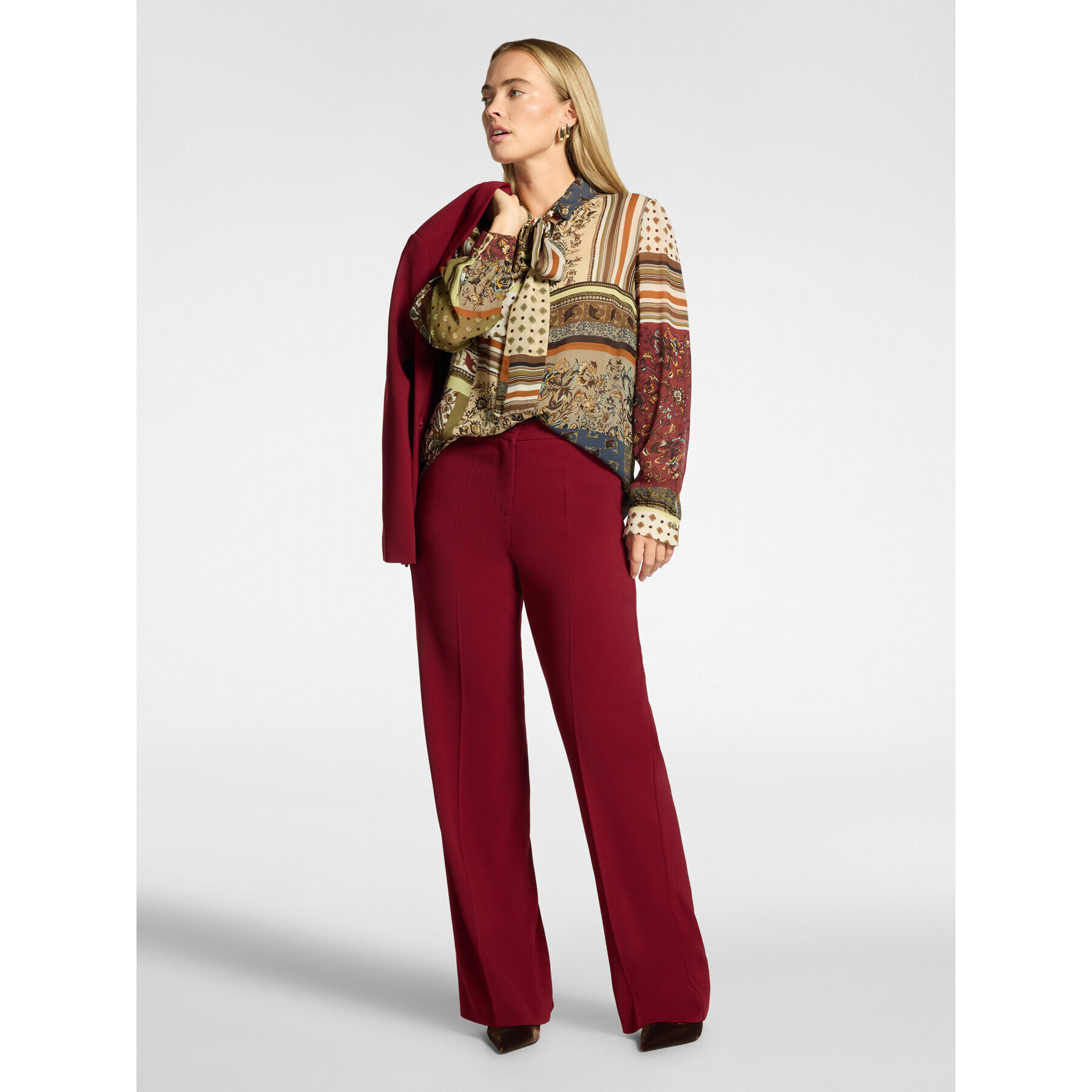 Elena Mirò - Pantaloni palazzo in crêpe misto cotone - Bordeaux