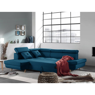 Linea - Canapé d'angle gauche convertible - 5 places - avec têtières - Bleu canard