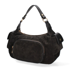 Borsa a spalla da donna Made in Italy - Modello Ardena - Pelle scamosciata - 30.0 x 17.0 x 12.0 cm