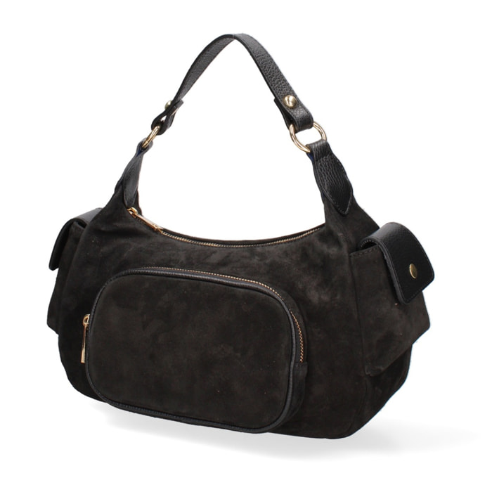 Borsa a spalla da donna Made in Italy - Modello Ardena - Pelle scamosciata - 30.0 x 17.0 x 12.0 cm