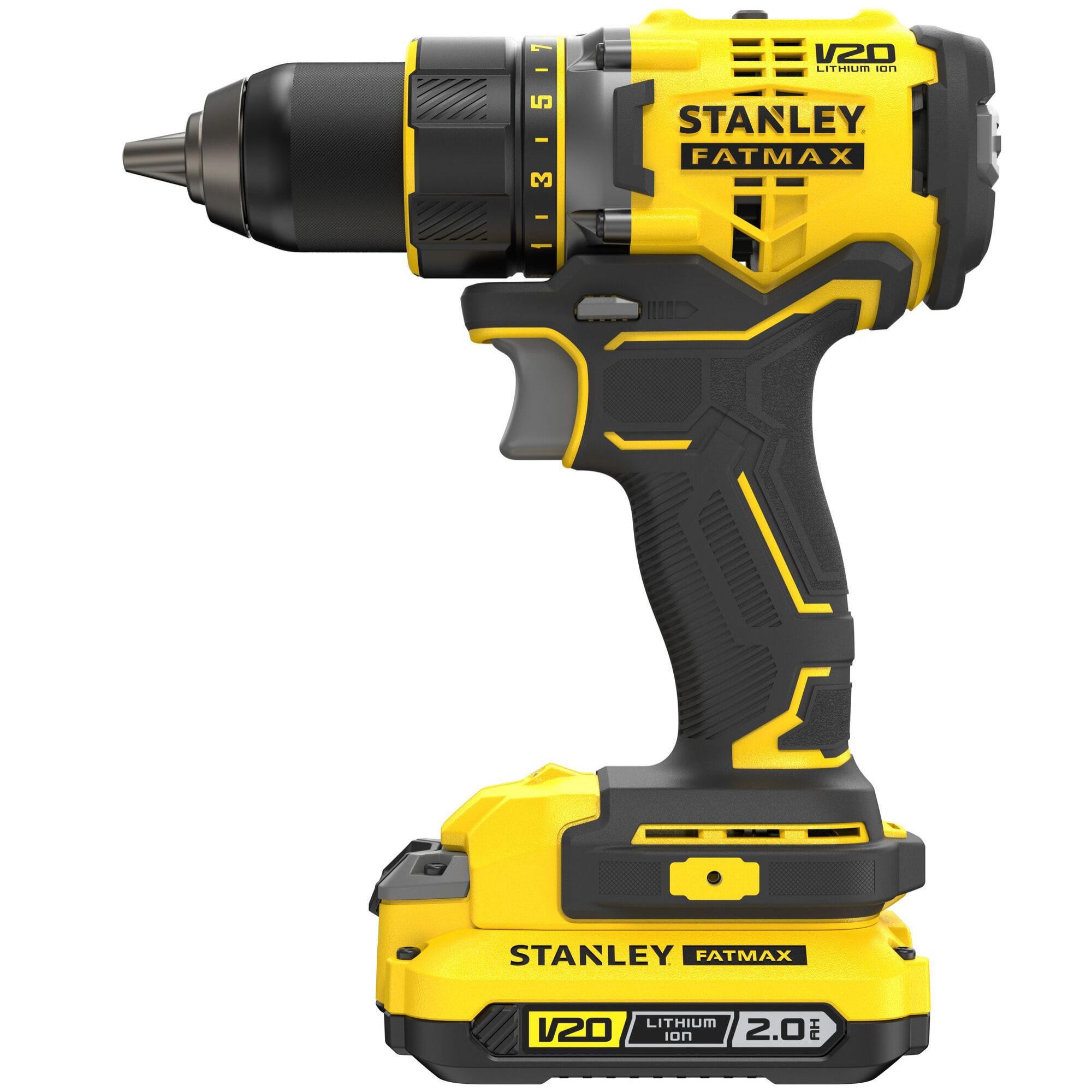 Perceuse visseuse Brushless 18V 80Nm Gamme V20 STANLEY Fatmax SFMCD720D2K-QW avec 2 Batteries Li-Ion 18 V 2,0 Ah, 1 Chargeur et 1 Malette de Transport