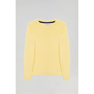 Maglione giallo leggero in filo basic a girocollo e logo Rigby Go