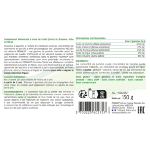 PEDIAKID - Gommes Transit - Complément alimentaire à base de fruits et d'Avoine - Riche en fibres - Aide à réguler le transit intestinal - Arôme naturel abricot - 60 gommes - Lot de 3
