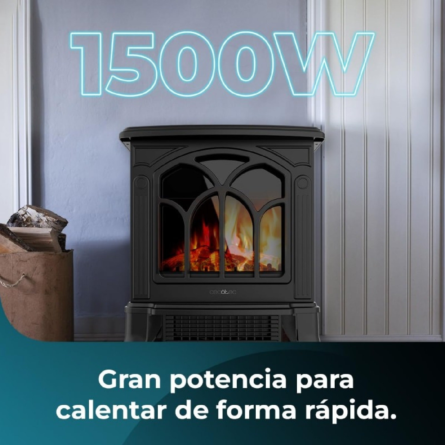 Cecotec Chimenea Eléctrica de Pie ReadyWarm 1500 Flames. 1500 W 2 Niveles de Pot