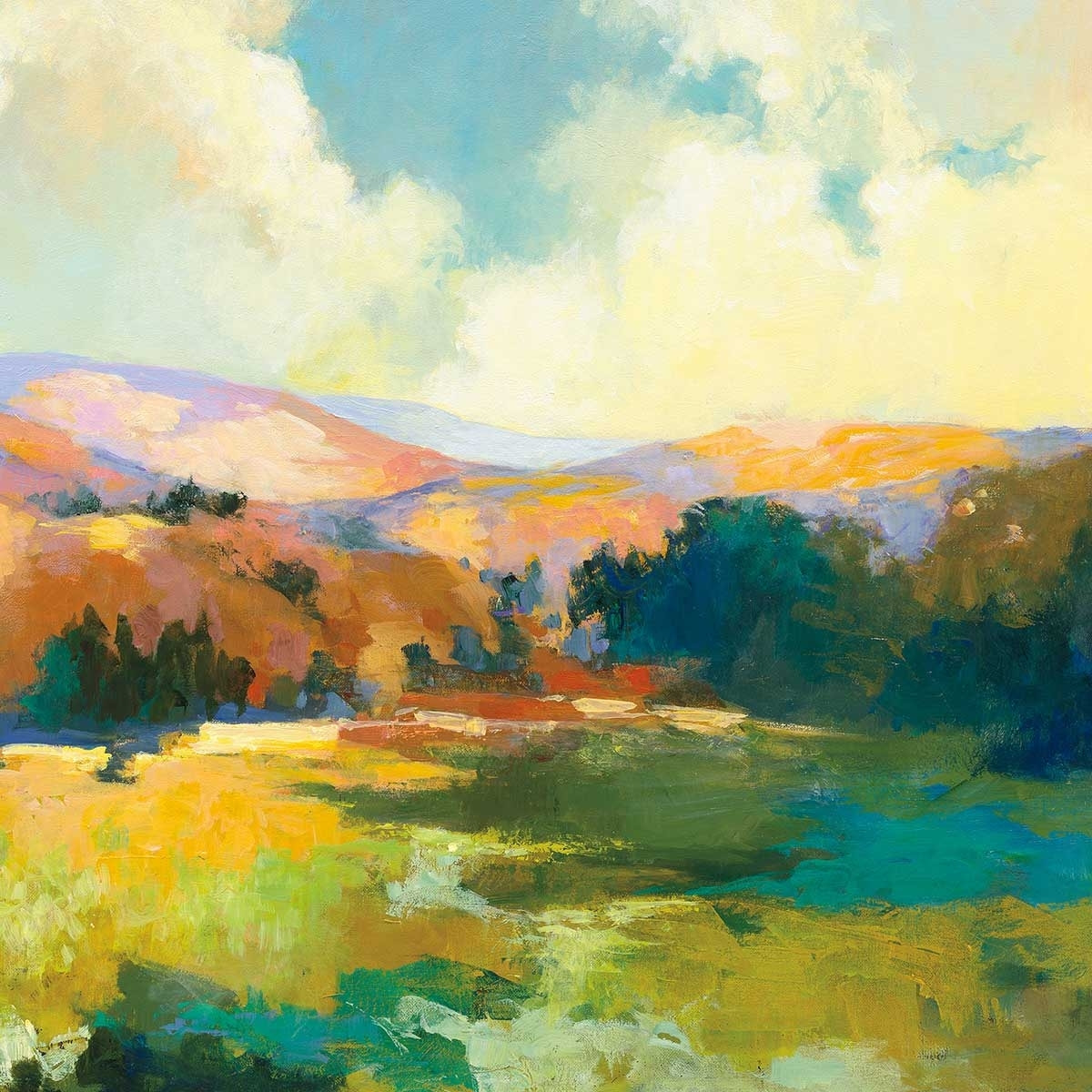 Tableau abstrait soleil de midi sur la vallée Toile imprimée