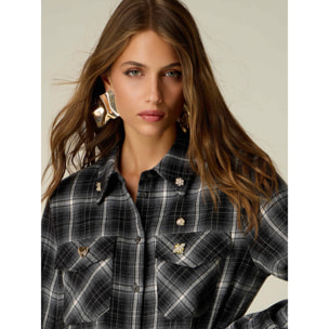 Oltre - Camicia in flanella con pins gioiello - Nero