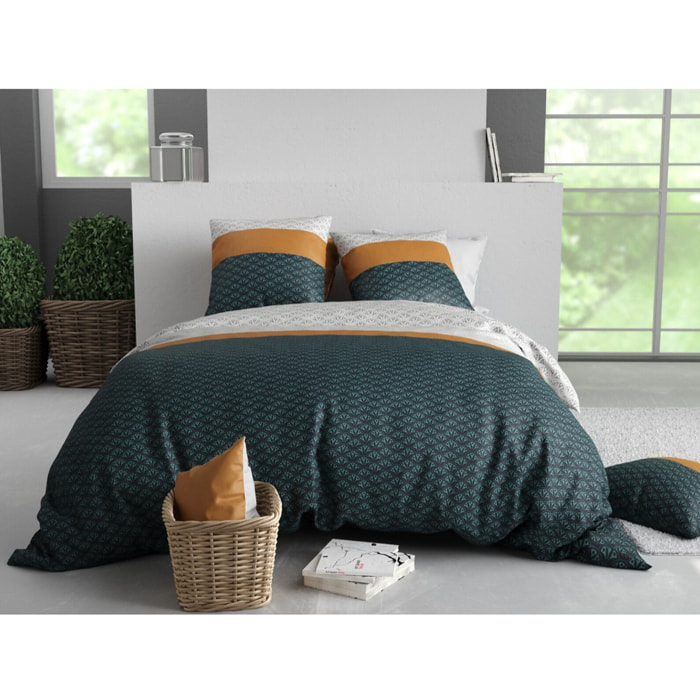 Parure housse de couette 100% coton 57fils + 2 taies Orus