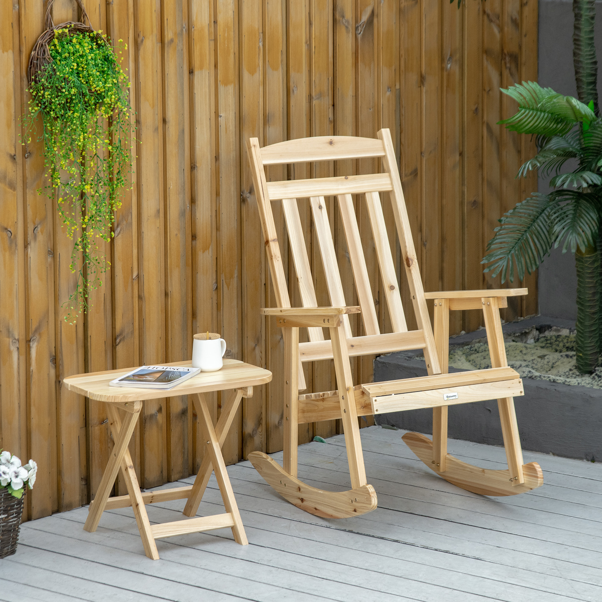 Outsunny Set 2 Pz Mobili da Giardino con Sedia a Dondolo e Tavolino Pieghevole in Legno di Abete