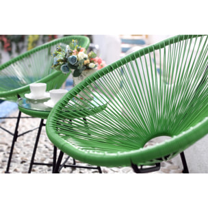 Salon de jardin 2 fauteuils ronds et table basse vert LIO