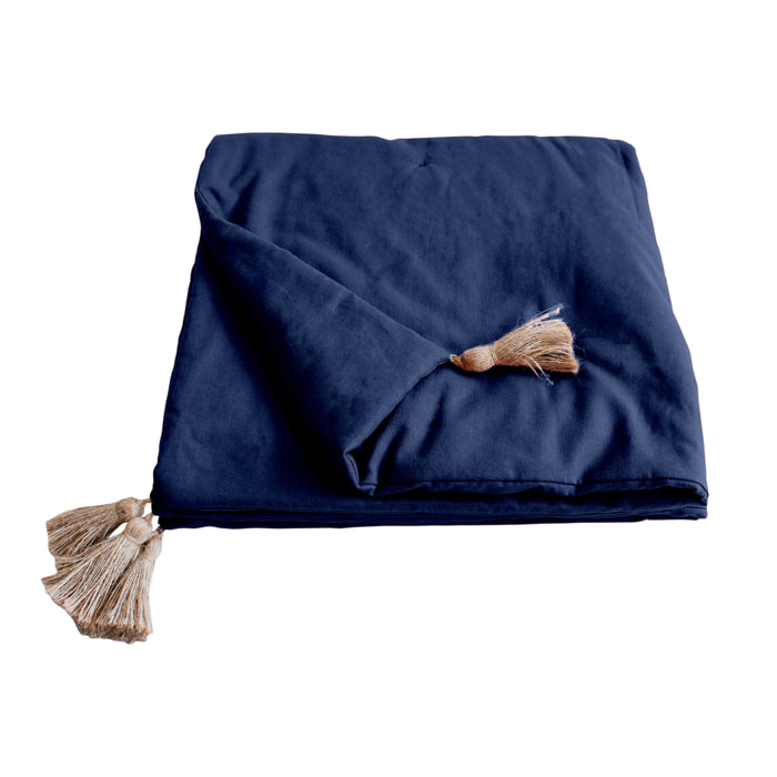 Edredon Panama avec pompons en jute - Bleu Marine