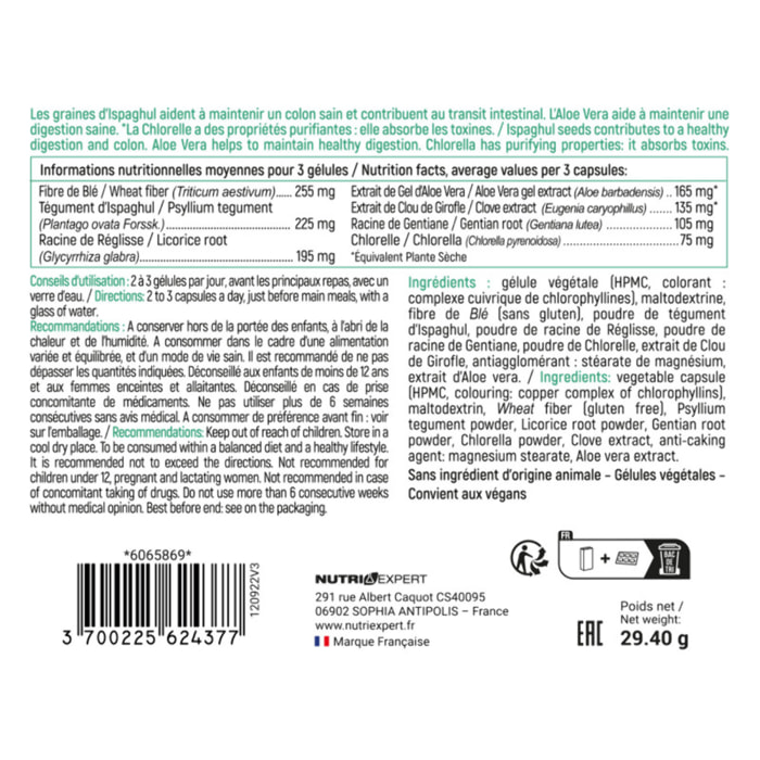 NUTRI EXPERT - Colon Detox - Complément alimentaire à base de plantes - Purifie et détoxifie le côlon - Sans ingrédients d'origine animale - Vegan - Fabriqué en France - Lot de 2 produits