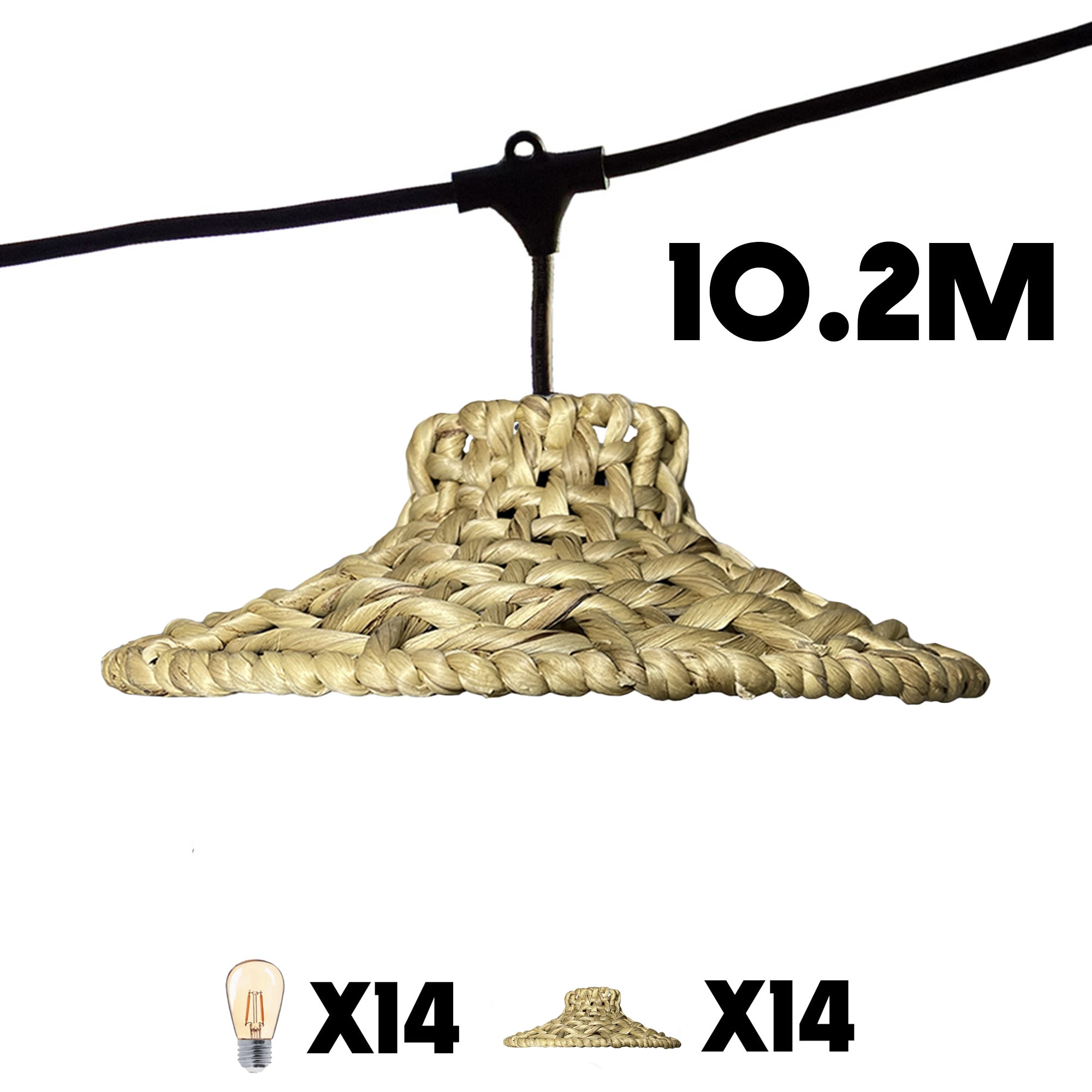 Lot de 2 guirlandes lumineuses extérieur connectables 14 abat-jour jacinthe d'eau style bohème ampoules filament E27 LED blanc chaud 2x MOOREA LIGHT 10m