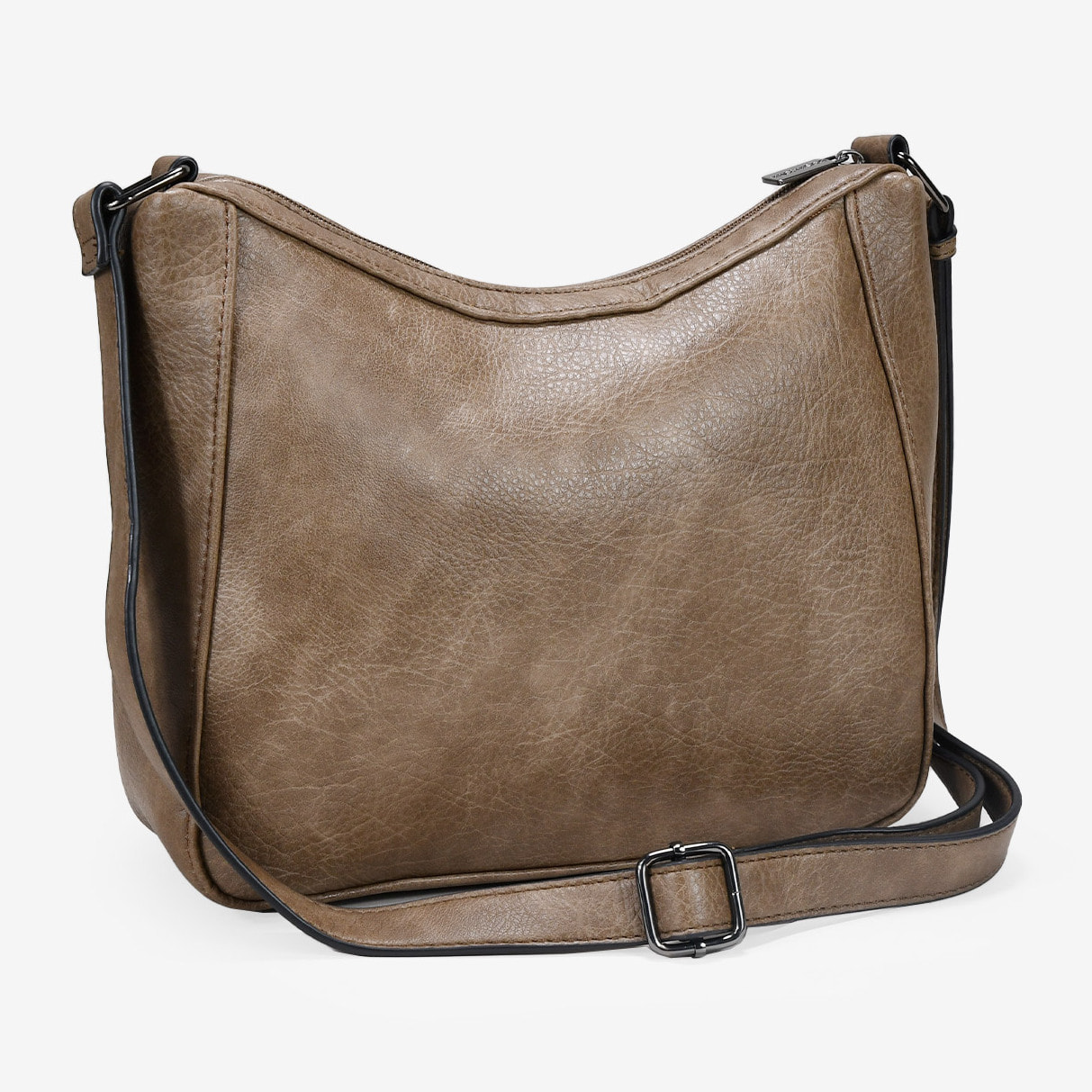 Bolso bandolera taupe con tachas y cremallera