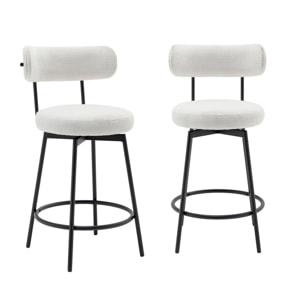 Lot de deux tabourets de bar assise rotative métal noir et tissu blanc - L 50 x P 50 x H 92cm - Iris