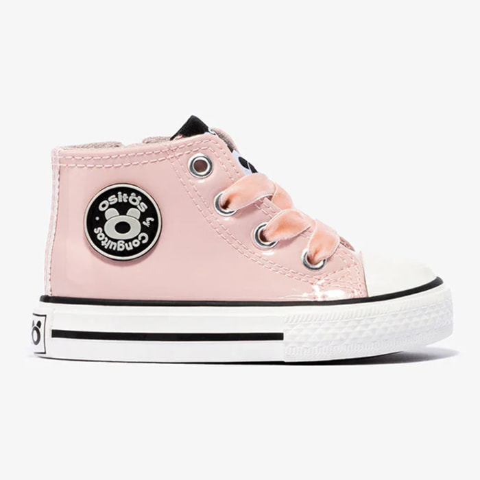 Zapatillas altas de charol rosa para bebé