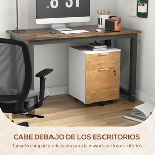 Cajonera de Oficina Mueble Archivador con 4 Ruedas 2 Cajones 2 Barras Colgantes Cerradura y 2 Llaves para Tamaño A4 Carta para Estudio Salón 42x40x60 cm Blanco y Natural