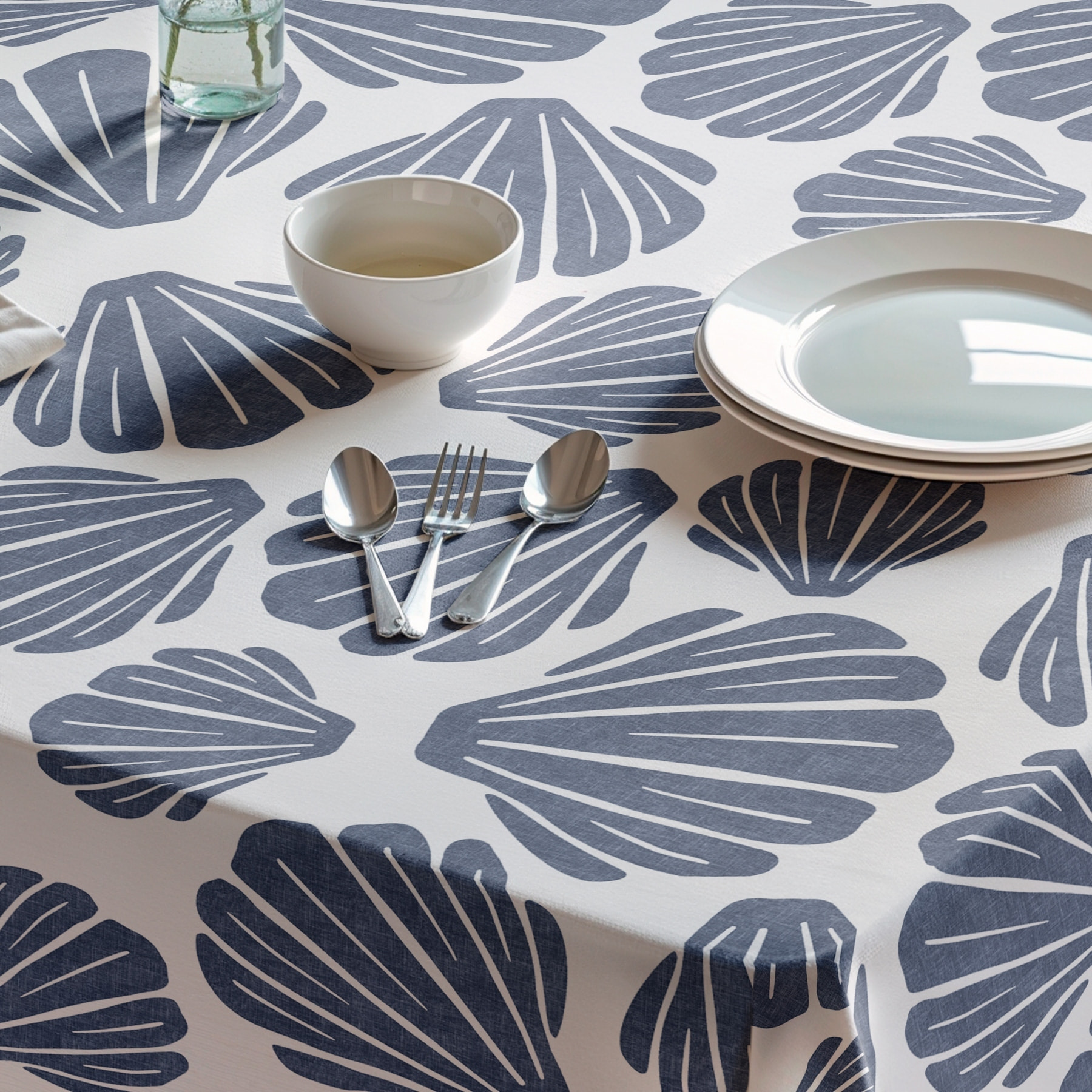 Nappe imprimée anti-tâches COQUILLAGE BLEU