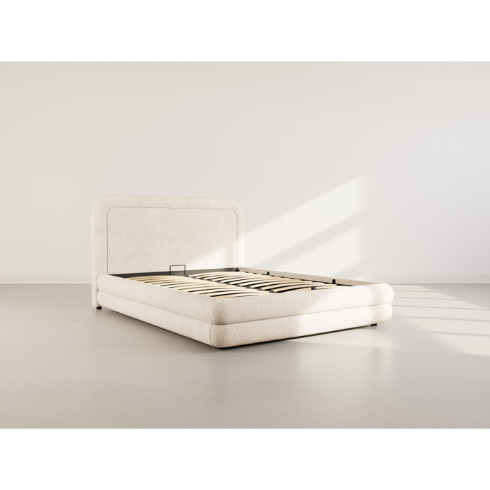 Babel - lit coffre - 160x200 cm - en velours texturé - sommier inclus - Beige