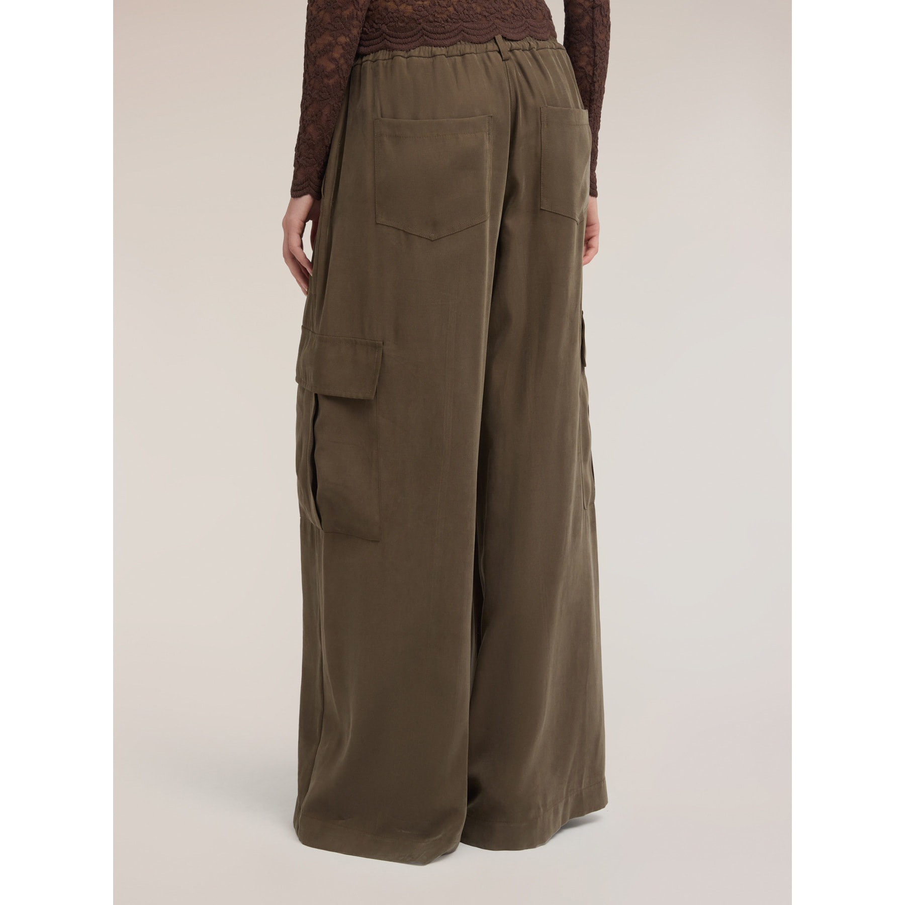 Motivi - Pantaloni cargo palazzo misto viscosa - Verde militare