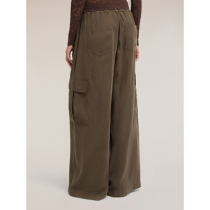 Motivi - Pantaloni cargo palazzo misto viscosa - Verde militare