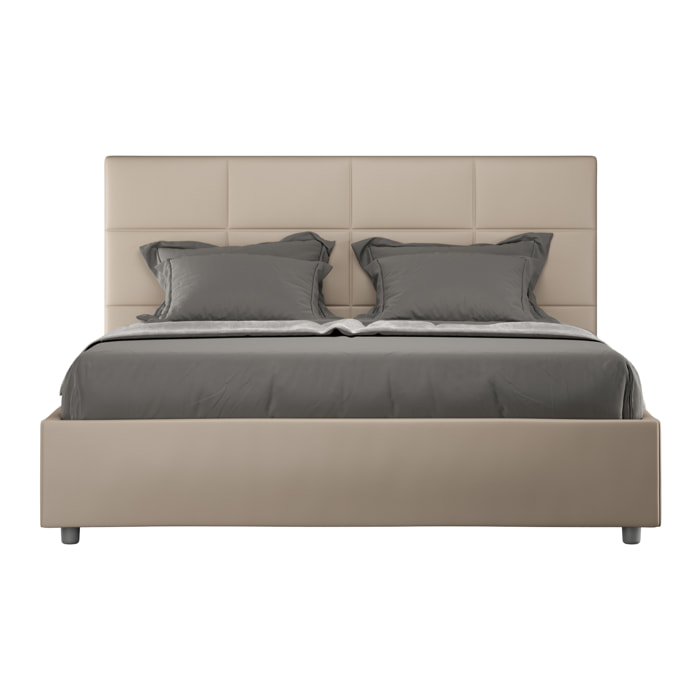 Letto matrimoniale con rete imbottito 160x200 similpelle tortora Mika