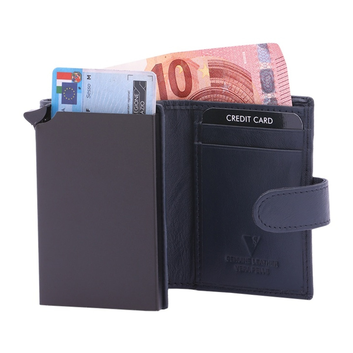 Portafoglio uomo in vera pelle - Modello False - Casual - 7.5 x 10.0 x 2.5 cm