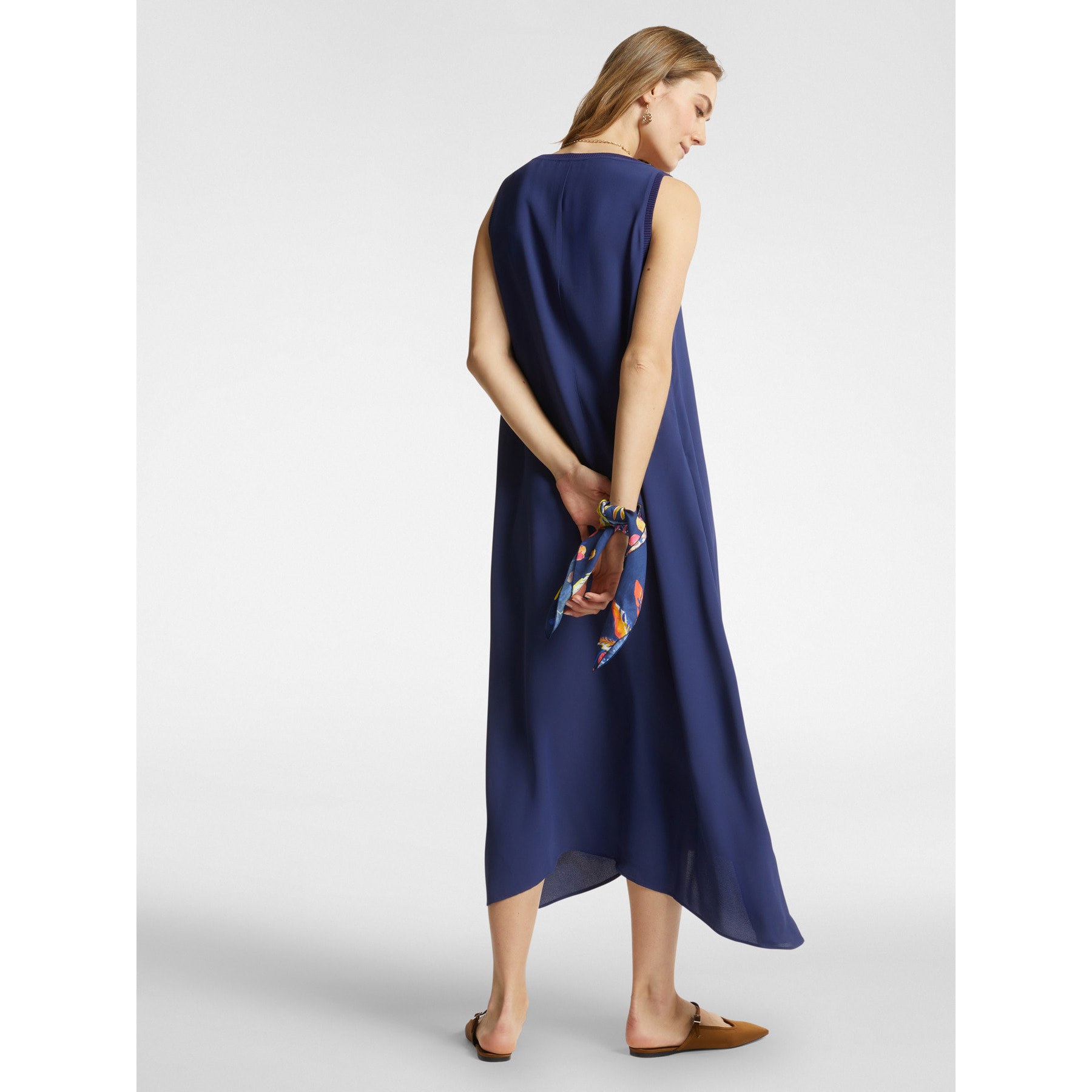 Elena Mirò - Vestido largo con bordes de canalé - Azul