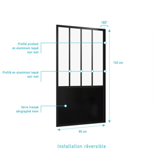 Pare Baignoire Pivotant 130x75cm Type Industriel - Profilé Noir Mat - Verre Trempé - GLASSY SCREEN