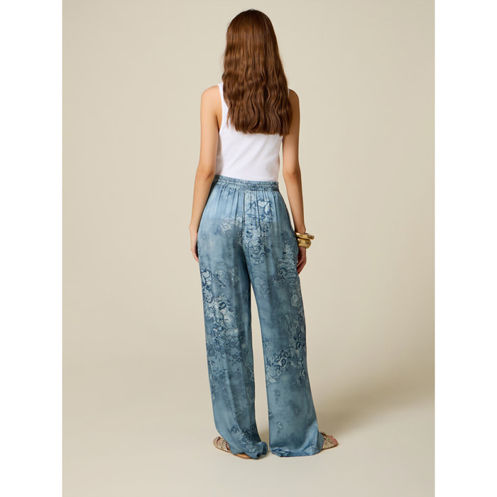 Oltre - Pantalones palazzo en raso de viscosa - Light - blue