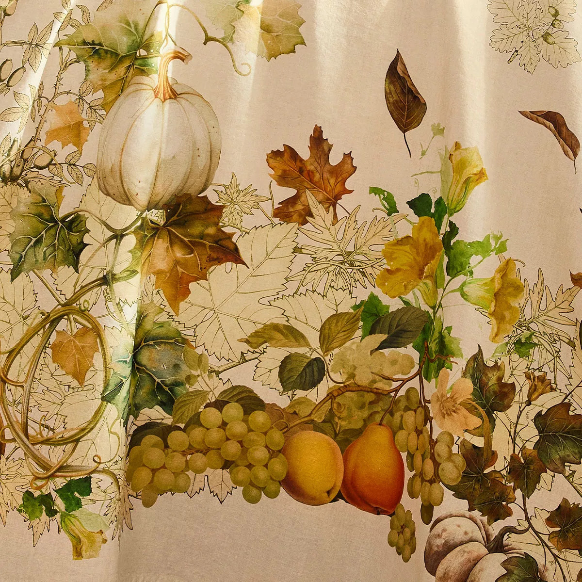 Nappe lin & coton lavé 190 g/m² imprimé beige orange Delices d'automne potiron