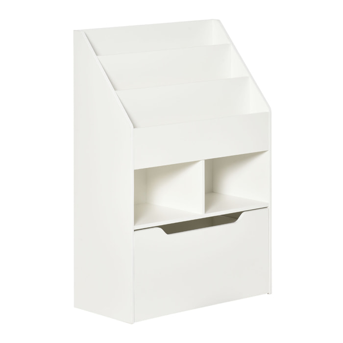 Bibliothèque étagère multi-rangement 3 étagères 2 niches grand tiroir MDF blanc