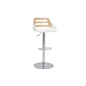 Tabouret de bar relevable design blanc et chêne PERNIK