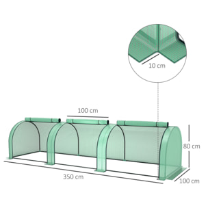 Serre tunnel 3 fenêtres enroulables acier PE vert