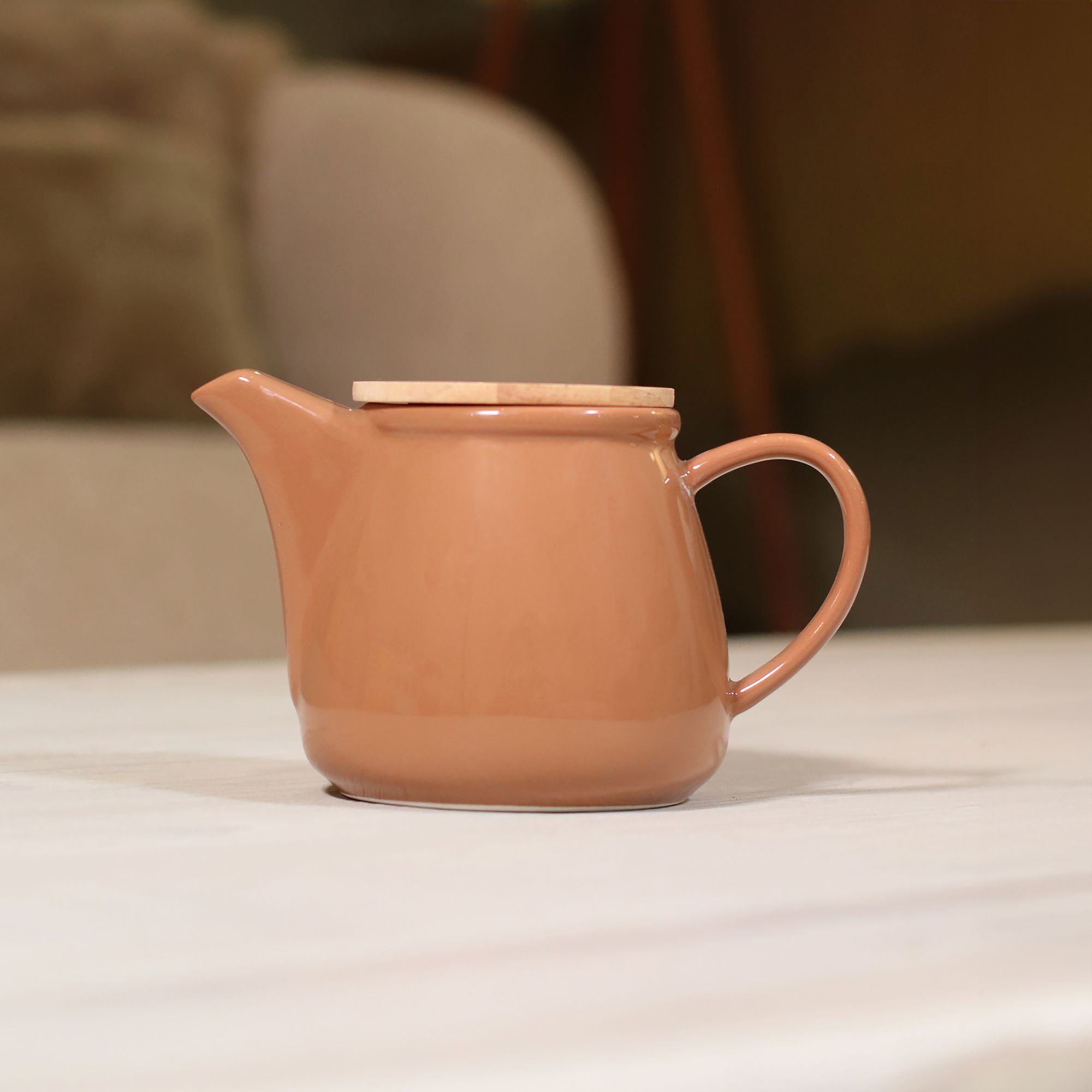 Théière en grès noisette avec couvercle en bois 500ml ANNA