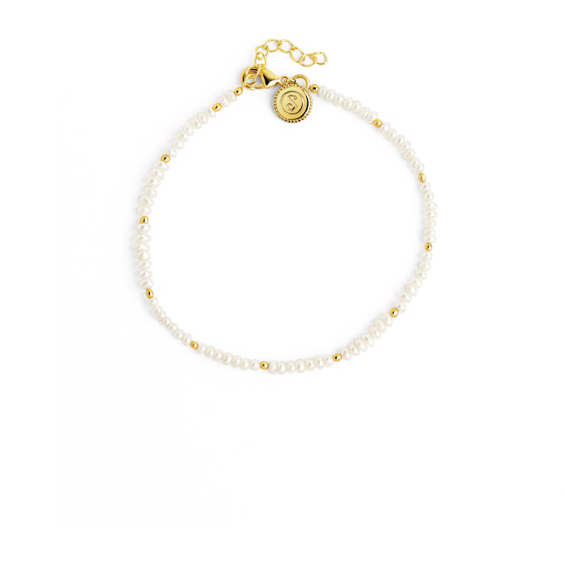 Pulsera Pearls Dots Acero Baño Oro