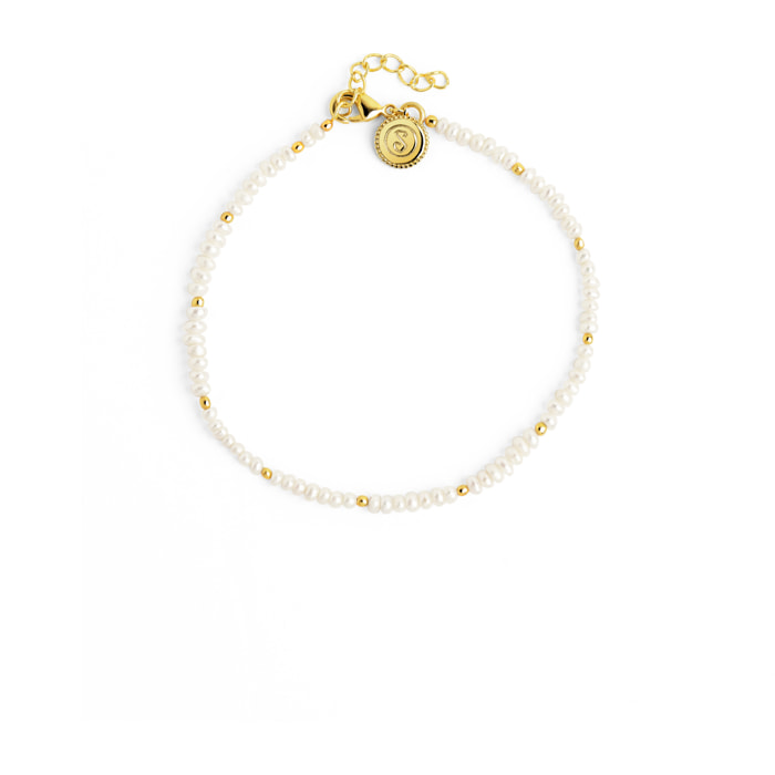 Pulsera Pearls Dots Acero Baño Oro