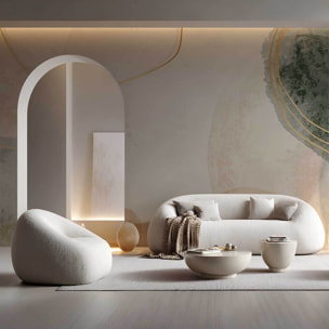 Papier peint formes organiques beige et vert sauge contemporain Intissé