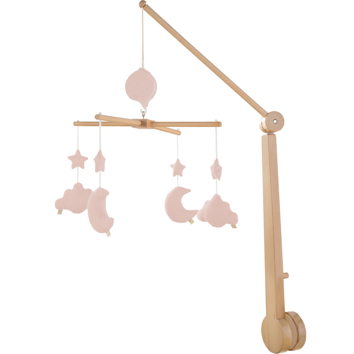 Mobile musical bébé en bois avec 4 jouets