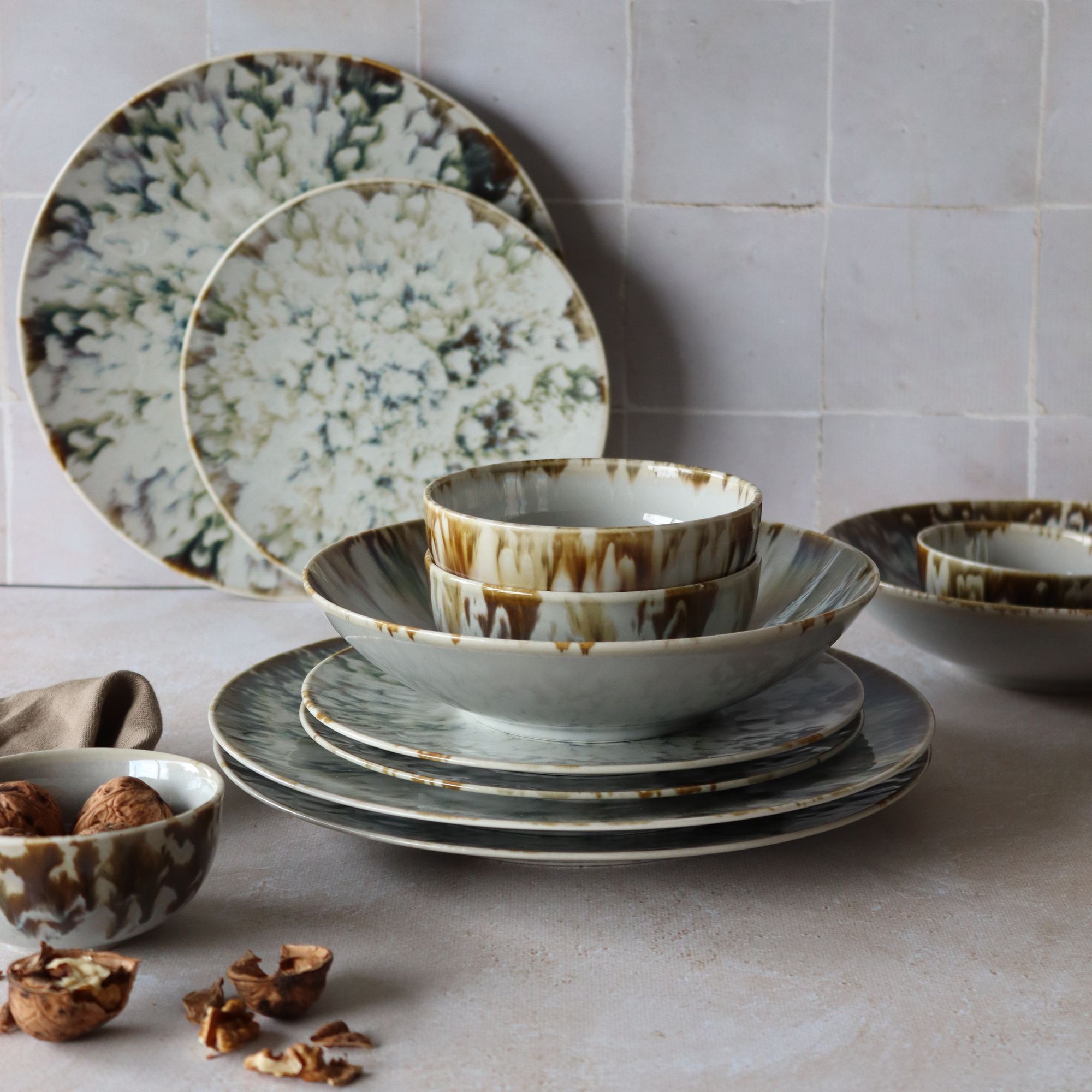 Lot de 6 grandes assiettes creuses en porcelaine beige 26cm MAKA